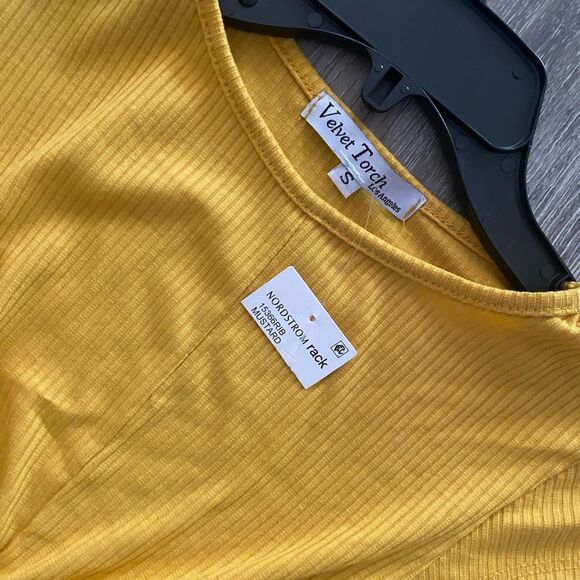 NWT Twist Front Ribbed Midi Dress by Velvet Torch Sz Small Mustard color - Picture 5 of 5